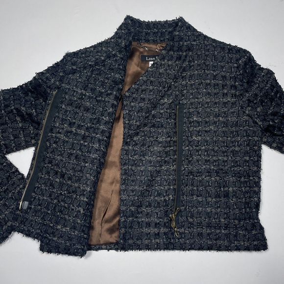Lida Baday Jacket Womens Size 4 Black Boucle Tweed Full Zip Wool Blend Career - Picture 3 of 11
